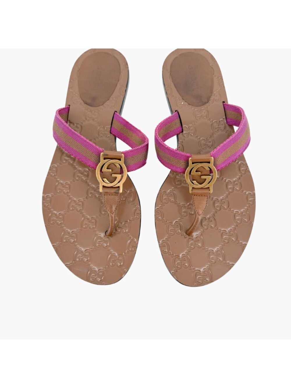 Gucci GG Web Stripe Thong Sandals Flat Brown Purple Size 38.5 US 8.5 Women’s - Picture 3 of 15